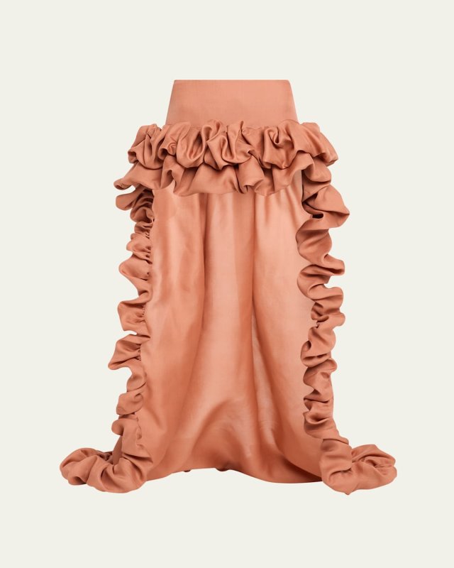 Ruffled High-Low Silk Skirt